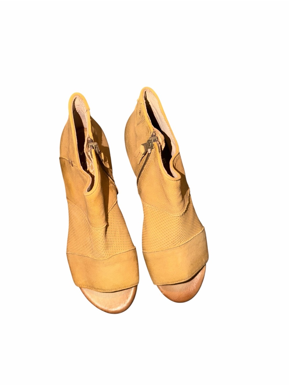 Miz Mooz Women’s Tan Leather Open-Toe Ankle Booties Size 39